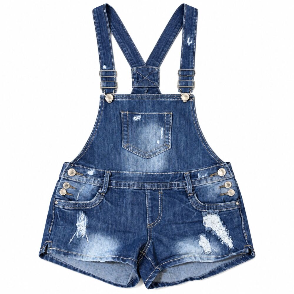Almost Famous Distressed Denim Overall Shorts sz 9